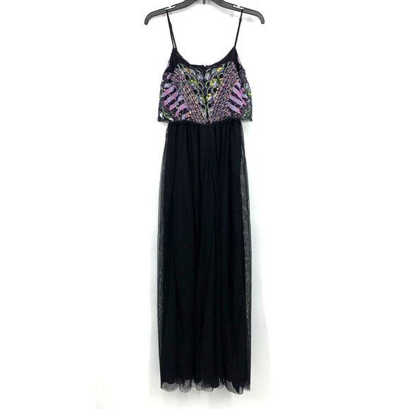 ASOS Dress Black Sequin Embroidered Maxi Sleeveless Mesh NWT - Picture 6 of 11